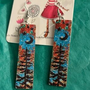 Colorful Wooden Tree Design Earrings